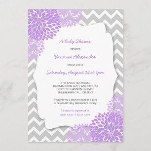 Lavender Dahlia Baby shower invitations / gris pou
