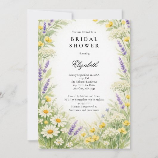 Lavender Daises Wildflowers Greenery Bridal Shower Kaart (Voorkant)