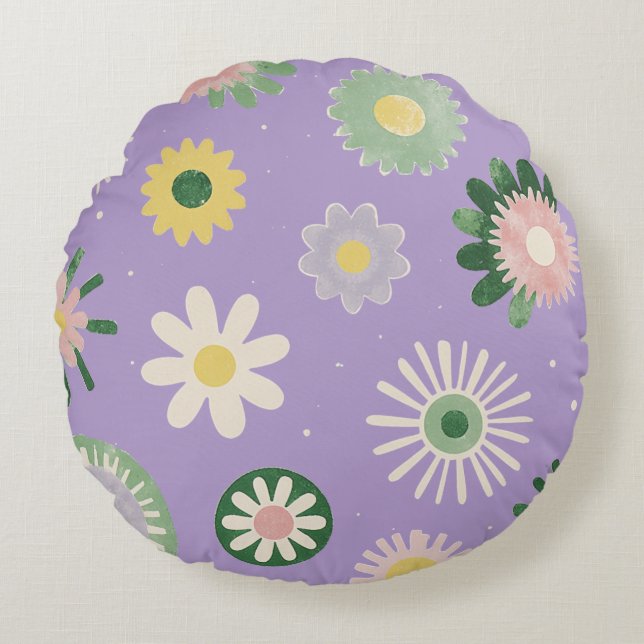 Lavender Daisy Round Pillow Rond Kussen (Voorkant)