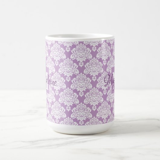 Lavender Damask Mug avec Monogramme et nom (Centre)