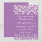 Lavender Damask Sweet Sixteen Birthday Uitnodiging (Voorkant / Achterkant)
