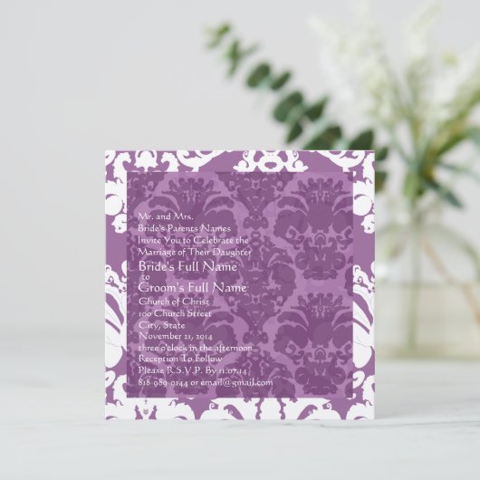 Lavender Damask Wedding Uitnodiging (Staand voorkant)