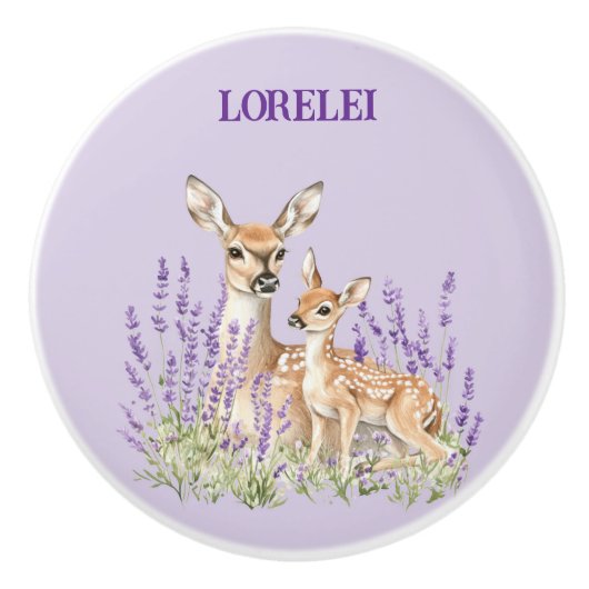 Lavender Deer Mother Fawn Spring Door Keramische Knop (Voorkant)