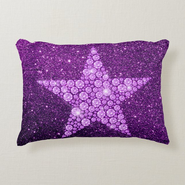 Lavender Diamond Star Paars Faux Glitter Decoratief Kussen (Voorkant)
