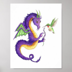 Lavender Dragon & Hummingbird - afdruk Poster