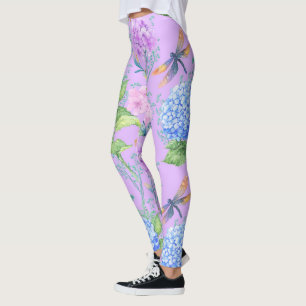Lavender Dragonfly Floral Garden Legging