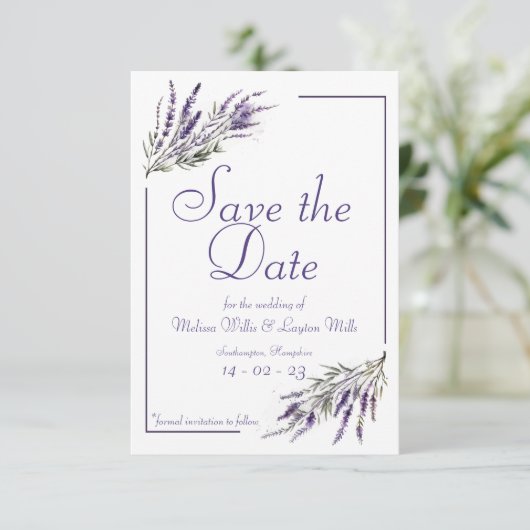 Lavender Dreams: Waterverf sparen de datum uitnodi Save The Date (Staand voorkant)