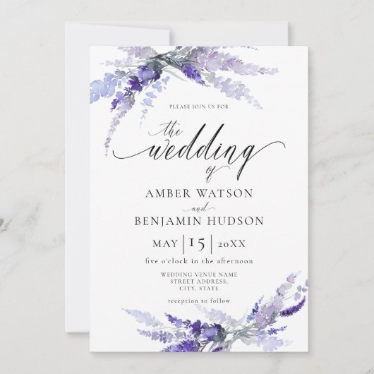 Lavender Dusty Puple Botanical Floral Wedding Kaart (Voorkant)