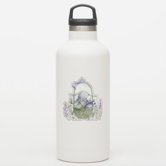 Lavender Easter Bunny, Eieren en mandje Sticker (Waterfles)