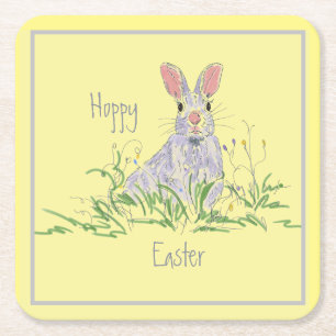 Lavender Easter Bunny Yellow Vierkante Kartonnen Onderzetter