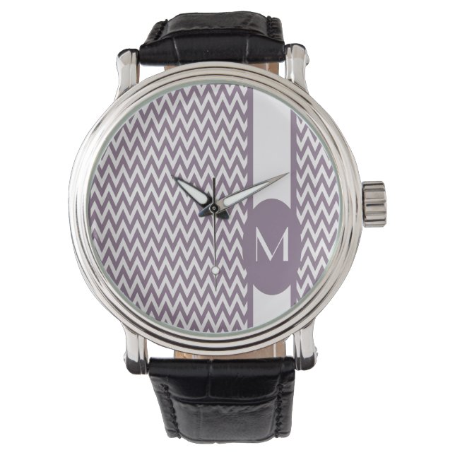 Lavender Elegant Chevron Design met monogram Horloge (Voorkant)