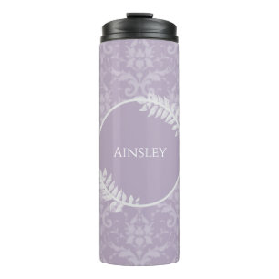 Lavender Elegant Damask gepersonaliseerd Thermosbeker