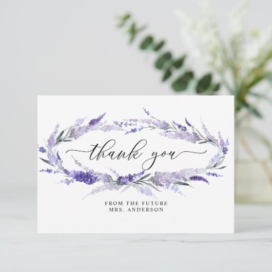 Lavender Elegant Floral Lila Mauve Vrijgezellenfee Bedankkaart (Staand voorkant)