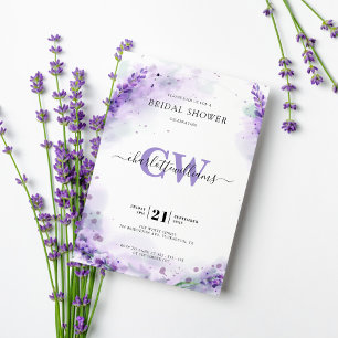 Lavender Elegant Waterverf Monogram Vrijgezellenfe Kaart
