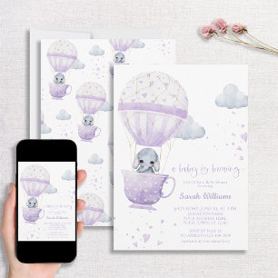 Lavender Elephant Baby is Baby shower Kaart