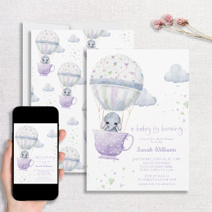 Lavender Elephant Baby is Baby shower Kaart