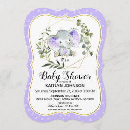 Lavender Elephant Modern Baby shower Kaart