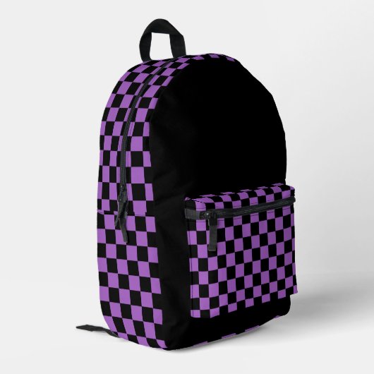 Lavender en Black Checkered Pattern Bedrukte Rugzak (Achterkant Hoek Links)
