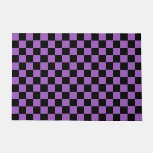 Lavender en Black Checkered Pattern Deurmat (Voorkant)