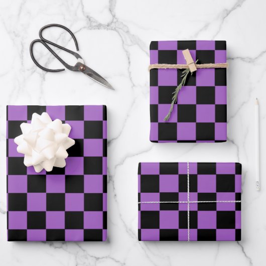 Lavender en Black Checkered Pattern Inpakpapier Vel (Voorkant)