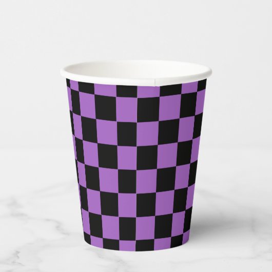 Lavender en Black Checkered Pattern Papieren Bekers (Rechts)