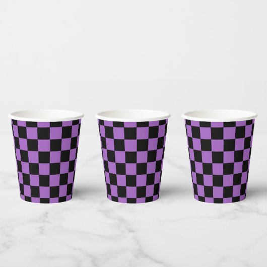 Lavender en Black Checkered Pattern Papieren Bekers (Multi)