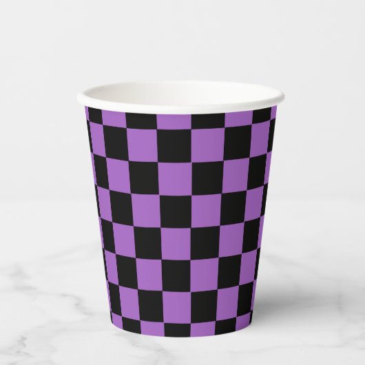 Lavender en Black Checkered Pattern Papieren Bekers (Voorkant)
