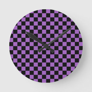 Lavender en Black Checkered Pattern Ronde Klok