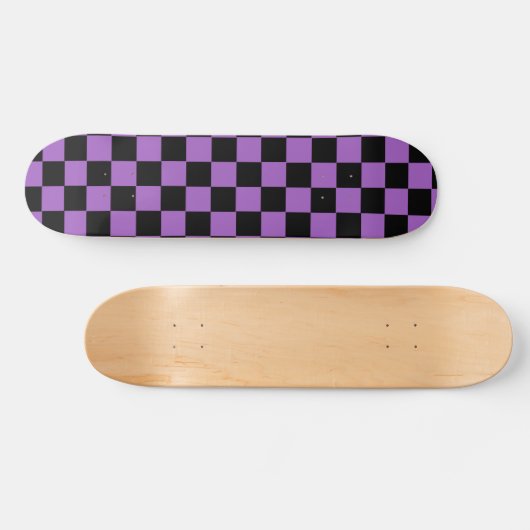Lavender en Black Checkered Pattern Skateboard (Horizontaal)