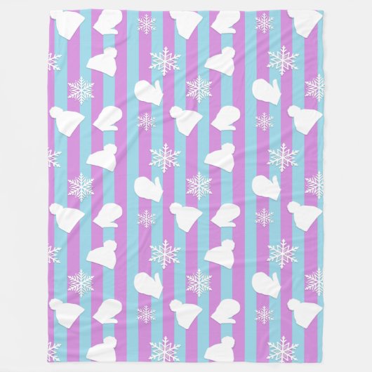 Lavender- en blauwe sneeuwvlokken, Mittens- en Pet Fleece Deken (Voorkant)