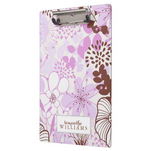 Lavender en Brown Floral Pattern gepersonaliseerd Klembord (Links)