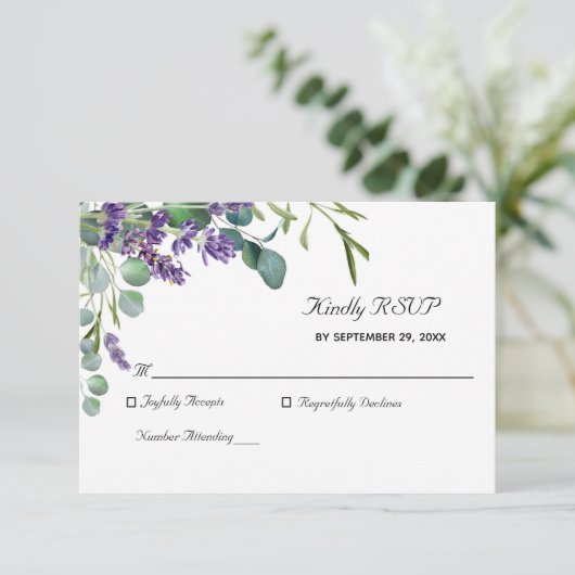 Lavender en Eucalyptus Elegant Wedding RSVP Card (Staand voorkant)