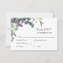 Lavender en Eucalyptus Elegant Wedding RSVP Kaartje