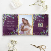 Lavender en Eucalyptus Paarse QR Code Weddenschap Drieluik Uitnodiging