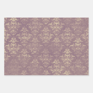 Lavender en Gold Damask Inpakpapier Vel