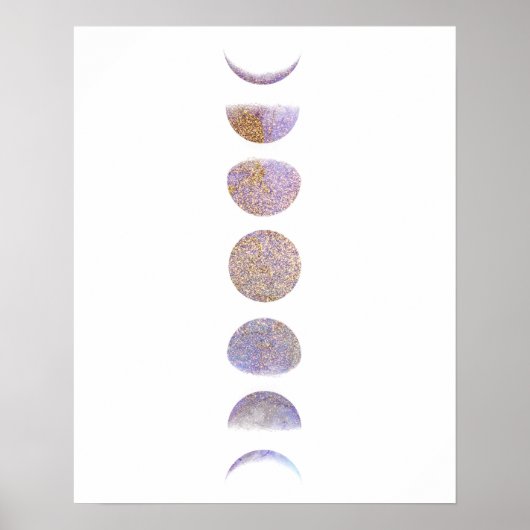 Lavender en Gold Glitter Moon Phases Poster (Voorkant)