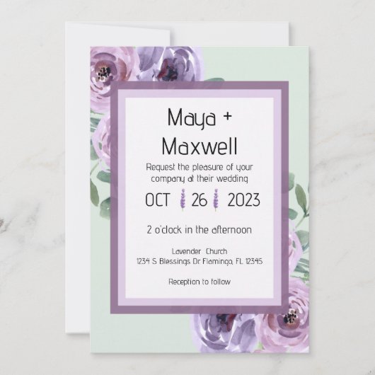 Lavender en Mint Green 5x7 Wedding Invitation Kaart (Voorkant)