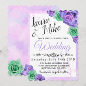 Lavender en Mint Green Roos Wedding Invitations Kaart (Voorkant / Achterkant)