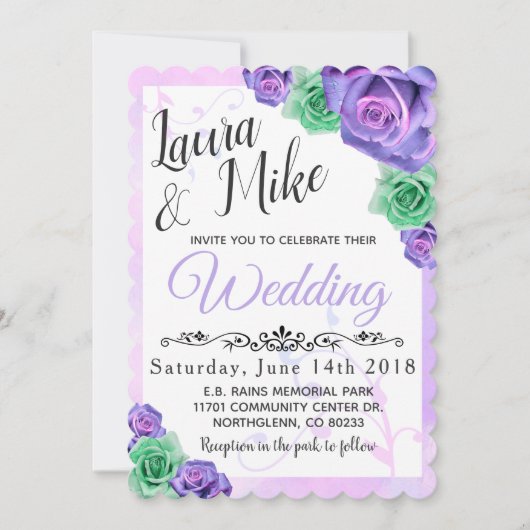 Lavender en Mint Green Roos Wedding Invitations Kaart (Voorkant)