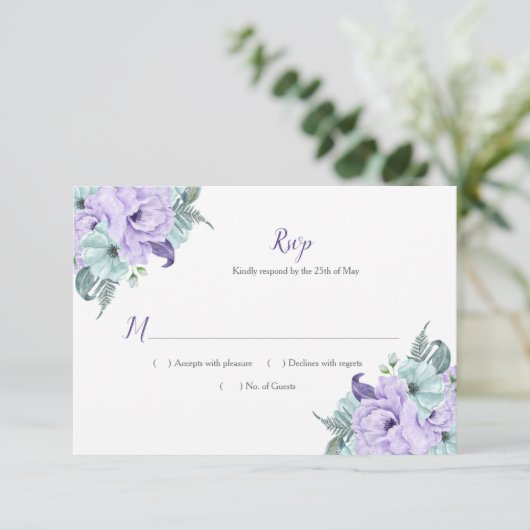Lavender en Mint Waterverf Peonies Lattice RSVP (Staand voorkant)