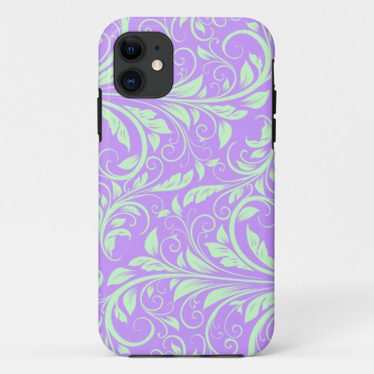 Lavender en Pastel Green Floral Damask Case-Mate iPhone Case (Achterkant)