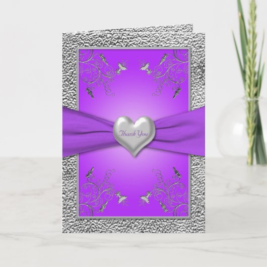 Lavender en Pewter Hart Bedankkaart (Voorkant)