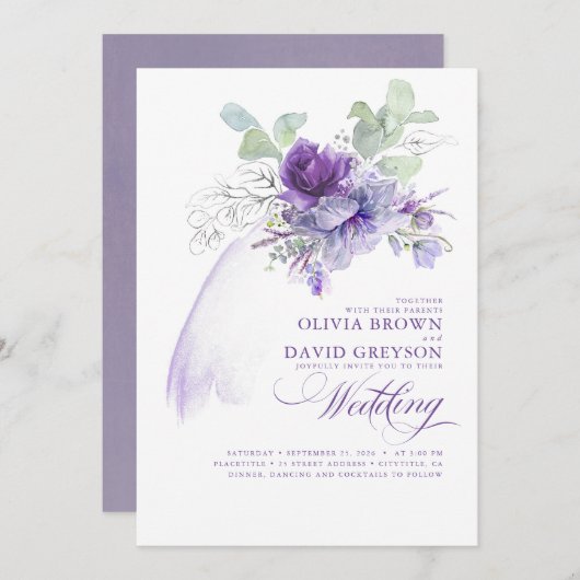 Lavender en Silver Elegant Modern Boho Wedding Kaart (Voorkant / Achterkant)