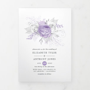 Lavender en Silver Floral Wedding Drieluik Uitnodiging