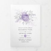 Lavender en Silver Floral Wedding Drieluik Uitnodiging (Cover)