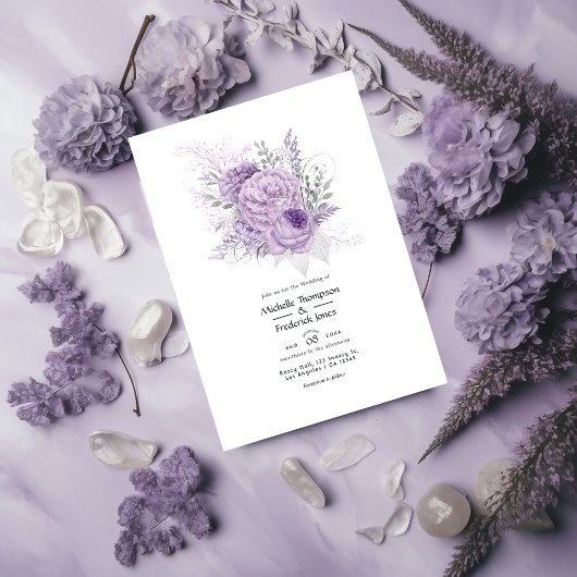 Lavender en Silver Floral Wedding Kaart
