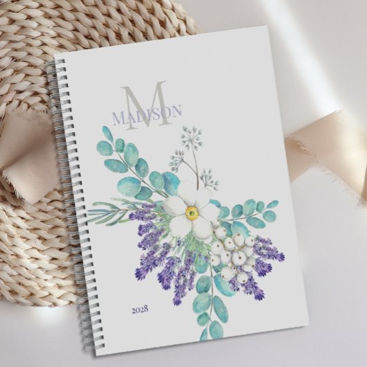 Lavender Eucalyptus Botanical Floral Monogram Planner