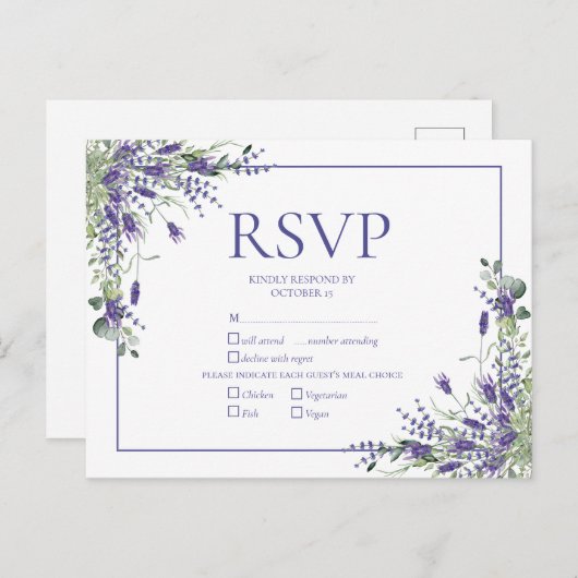 Lavender Eucalyptus Botanical Script Weddenschap R Uitnodiging Briefkaart (Voorkant / Achterkant)