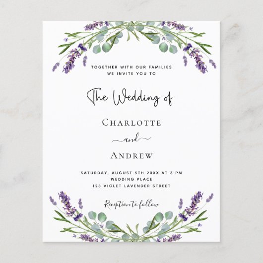 Lavender eucalyptus budget bruiloft uitnodiging flyer (Voorkant)