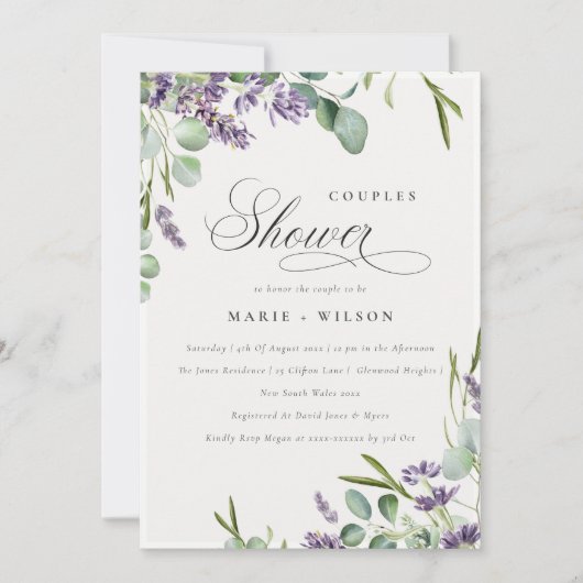 Lavender Eucalyptus Bunch Couples Invitation douch (Devant)